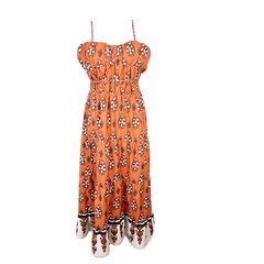 Shein Dress Women Medium Orange Maxi Paisley All Over Print Tiered Casual Adult