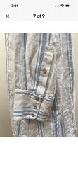 Soft Surroundings Blue White Striped Linen Shirt Dress V-Neck Pockets 1X