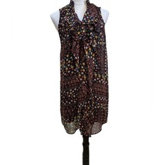 BCBGMAXAZRIA Floral Ruffle Dress Womens Small Black Multi Sleeveless Shift