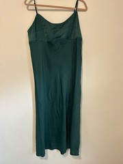 A New Day Green Solid Slip Dress L Sleeveless Square Neck Midi Strappy