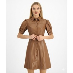 Kit & Sky Womens Faux Leather Puff Sleeves Mini Shirtdress Juniors