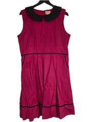 Lindy Bop Molly-Sue Tea Dress Size 18 Maroon Red Black Collar Pleated Sleeveless