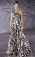 Naeem Khan Dress Sz XS Asymmetrical Halter Metallic Animal Chiffon Deep Slit
