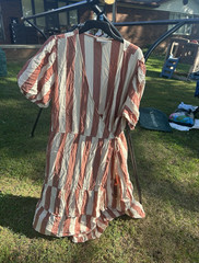 Knox Rose Women&rsquo;s Striped Brown/White Maxi Dress V-Neck Puff Sleeve Ruffle XXL