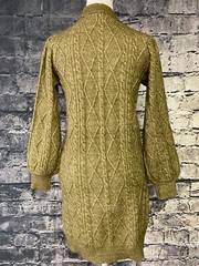 Ophelia Roe Sweater Dress Womens Large Olive Green Cable Knit Long Sleeve Mock N