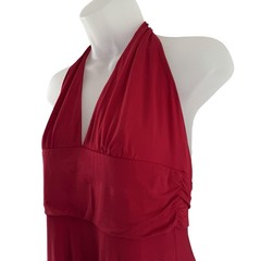 BCBGMAXAZRIA Dress Womens Petite Large Red Halter Backless Maxi Handkerchief Y2K
