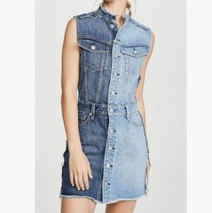 HUDSON Two-Toned Distressed Button-Down Sleeveless Denim Dress SIZE: M