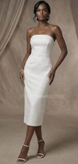 NWT Minimalistic Beaded Strapless Back Bow Pearl Wedding Shower Dress SZ 10