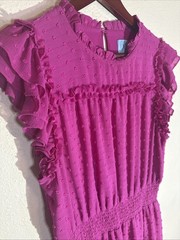 CeCe Magenta Large Boho Ruffle Cap Sleeve Layered Midi Dress Smocked Waist Fairy