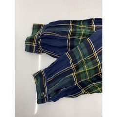 ICHI Antiquites Green Tartan Check Linen Gauze Gathered Dress Women M 120cm