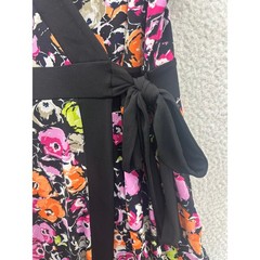Dana Buchman Womens Wrap Dress Floral Print Black Pink Orange Green M