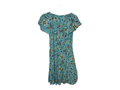 Canyon Retreat Turquoise Blue Floral Flutter Sleeve Casual Dress XXS