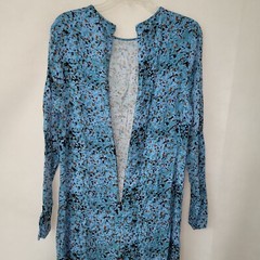 Primark Maxi Dress Womens 10 Long Sleeve Straight Viscose Blue Print Slit *Flaw