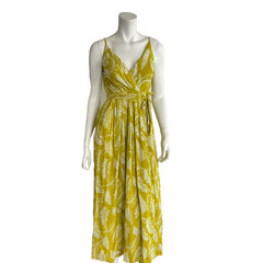 Sim & Sam XS Maxi Dress Mustard Yellow Palm Print Wrap Tie Waist Long Sleeveless