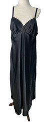 Natori Black Maxi Satin Slip Dress Long Nightgown Intimate Sleepwear Size L Vtg