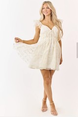 Limelush Creme Floral Embroidered Chiffon Mini Dress Size Small