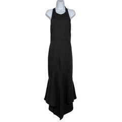 BELLE Badgley Mischka Elynne Asymmetrical Hem Halter Neck Bow Tie Black Gown 14