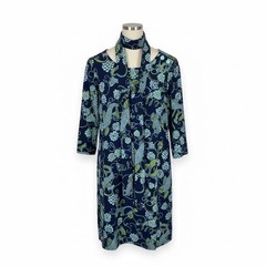Lilly Pulitzer Dress Medium Navy Blue Koi Fish Print 3/4 Sleeve Scarf Neck