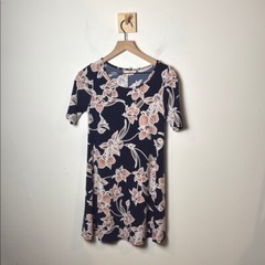 SJS Floral Shift Dress Blue Pink Stretch Casual Women’s size S