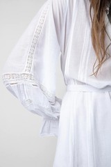 Women France Zadig &Voltaire V-Neck Washed Cotton Flowing Puff Sleeve Dress XS-L