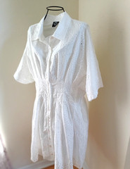 NWT Cal Style Eyelet Button-up Front Cotton Shirt Dress Pockets Lined sz L White