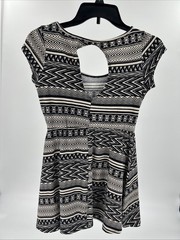 Charlotte Russe Womens Black White Geometric Tribal Skater Dress Keyhole Back M