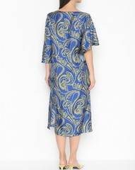 MARINA RINALDI BY MAXMARA DECISO PURE SILK DRESS BLUE YELLOW 16 NWT $1,000