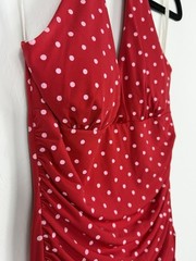First Look Red Polka Dot Halter Midi Dress Ruched Pin Up Rockabilly S Vintage