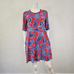Ana Clare Dress Mini A-Line Shift Paisley Red Short Sleeve Pockets Preppy Size M