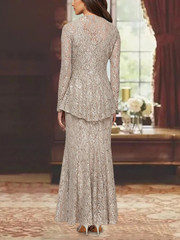 womens ankle length long sleeve dress, gown, size 12. 2 piece , lace. Cabernet