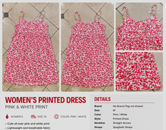Pink White Animal Print Spaghetti Strap Dress Straight Neck Knee Length M