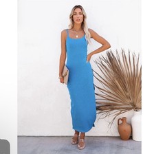 BEST SELLER! NEW! Turquoise Ribbed Knit Midi Dress
