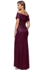 X By Xscape Wine Burgundy Sequined Lace Off-the-Shoulder Gown Size 4
