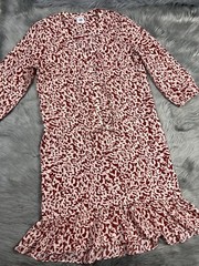 Cabi 5046 Sienna Rust Animal Print Drawstring Waist Ruffle Dress Size Small