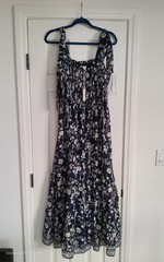 Max STUDIO Navy Floral Rouched Super Soft Maxi Dress Sz L