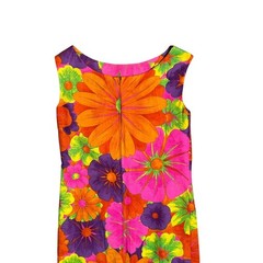 VTG 60s psychedelic flower power 2pc Maxi Dress Frog Closure duster mod kitschy