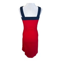 eShakti Red Navy Nautical Button Strap A Line Dress Size 0