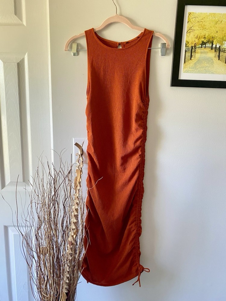 Rusty Color Sleeveless Dress Size S Knee Length Round Neck