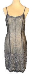 NWT Papell Boutique Black Grey Accents Beaded Sequin Art Deco Gatsby Dress 8