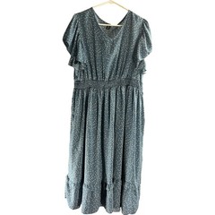 Shein Curve Blue Polka Dot Smocked Ruffle Midi Dress 4XL Plus Flutter Sleeve
