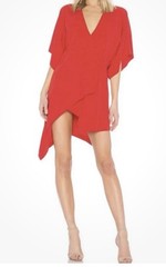 IRO Paris Ekima Red Mini Dress 42 Asymmetrical Draped V Neck Cocktail Party