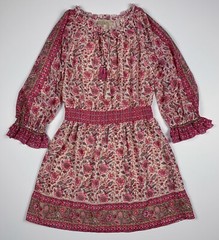 Love The Label Peasant Dress Floral Boho Sheer Lined Tassels Womens Large Pink