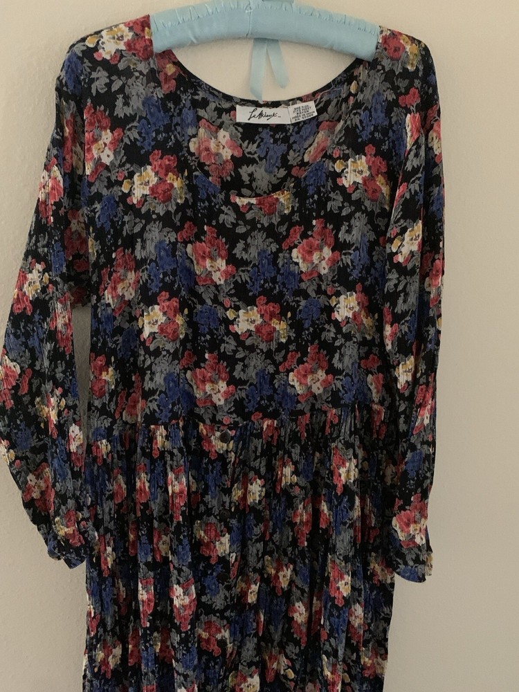 O/S M/L Vintage Le Mieux Floral Boho Dress Dark Cottagecore Witch Layer 80s 90s