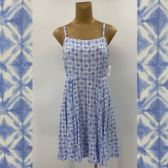 NEW! Gap Medium 8/10 Blue Dress Sleeveless Rayon Fit and Flare Sundress Tie Dye