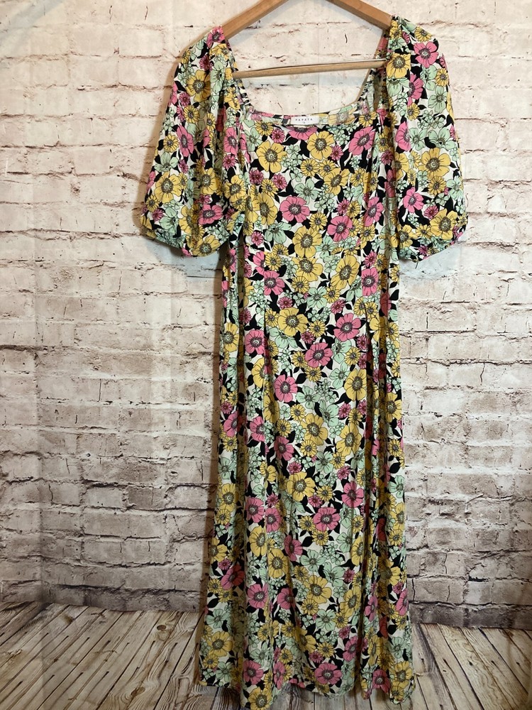 Papaya Maxi Dress Womens 14 Floral Puff Sleeve Square Neck Full Length Prairie