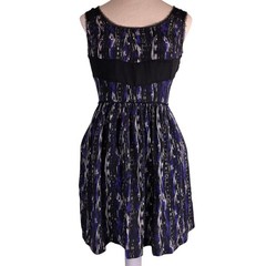Anthropologie Silence + Noise Silk Dress 2 Black Iris Blue Keyhole Open Back