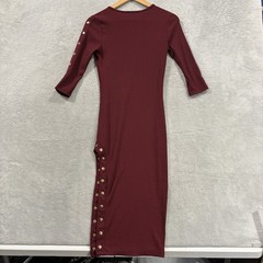 Haute Monde Maxi Slit Dress Women M Burgundy Half Sleeve Ribbed Party Going Out