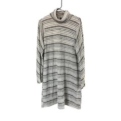 Tacera Womens XL Grey Striped Turtleneck Tunic Dress Long Sleeve Button Cuff