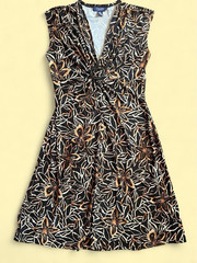 Chaps Floral Buckle Sleeveless A-Line Knee Length Dress PS Black Brown White
