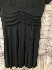 Blair Dress Womens Petite Large Fit & Flare Black Draped Ruched Stretch Midi